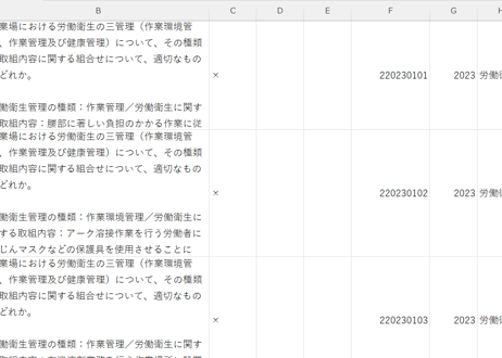 労働衛生コンサルタント過去問CSV　（2012-2023年）