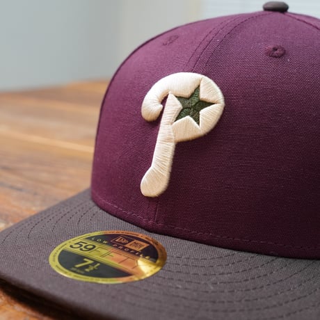 NEWERA・ニューエラ　LP 59FIFTY Duck Canvas ダックキャンバス フィラデルフィア・フィリーズ クーパーズタウン マルーン ウォルナットバイザー