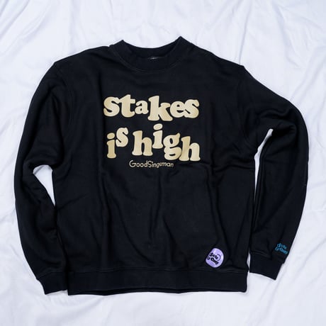 【DE SINGSMANシリーズ】第二弾　"stakes is high"　12inchタイトル　Reタイポグラフィック　スウェット（BLACK）