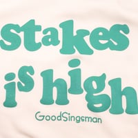 【DE SINGSMANシリーズ】第二弾　"stakes is high"　12inchタイトル　Reタイポグラフィック　スウェット（WHITE）