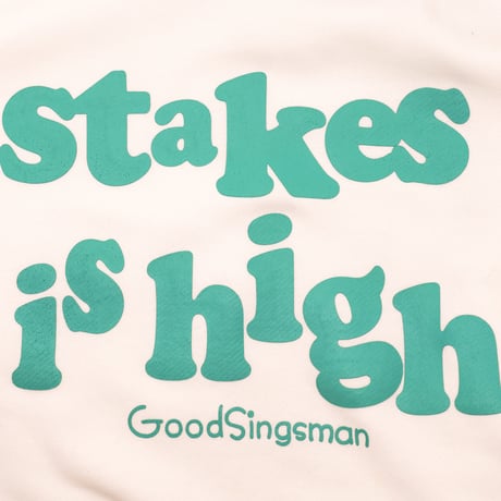 【DE SINGSMANシリーズ】第二弾　"stakes is high"　12inchタイトル　Reタイポグラフィック　スウェット（WHITE）