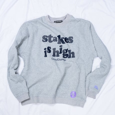 【DE SINGSMANシリーズ】第二弾　"stakes is high"　12inchタイトル　Reタイポグラフィック　スウェット（GRAY）