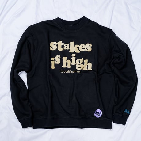 【DE SINGSMANシリーズ】第二弾　"stakes is high"　12inchタイトル　Reタイポグラフィック　スウェット（BLACK）