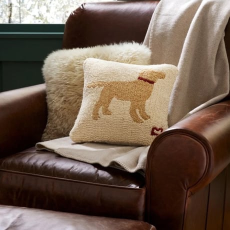 L.L.Bean　エルエルビーン　ウール・フック・スロー・ピロー、14" x 14" イエロー・ドッグ