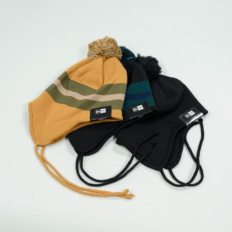 NEWERA・ニューエラ　   ポンポンニット イヤーフラップ Ear Flap ブラック × ブリティッシュグリーン