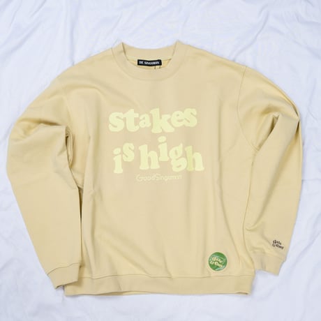 【DE SINGSMANシリーズ】第二弾　"stakes is high"　12inchタイトル　Reタイポグラフィック　スウェット（BEIGE）