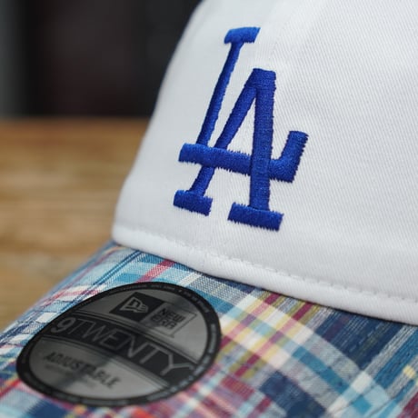NEW ERA・ニューエラ　9TWENTY MLB Patchwork ロサンゼルス・ドジャース クロームホワイト マドラスチェックバイザー