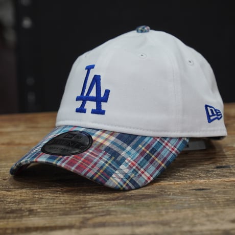 NEW ERA・ニューエラ　9TWENTY MLB Patchwork ロサンゼルス・ドジャース クロームホワイト マドラスチェックバイザー