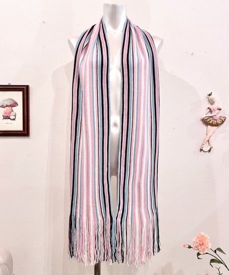 Vintage Pale Pink & Pale Blue Multi Stripe Design Long Scarf