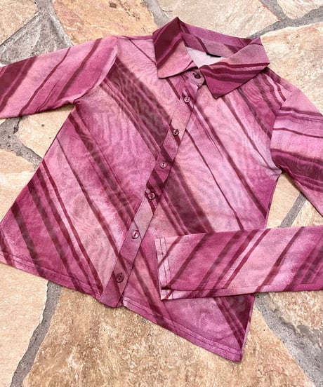 Vintage Wine Red Diagonal Stripe Sheer Design Shirt S