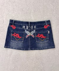 Vintage Butterfly Embroidery Design Micro Mini Denim Skirt M