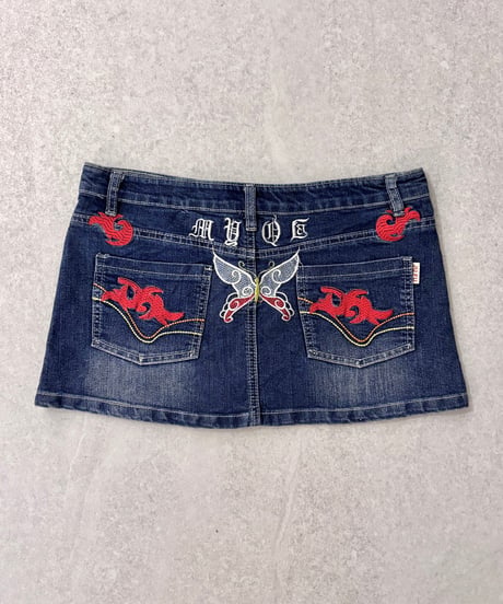 Vintage Butterfly Embroidery Design Micro Mini Denim Skirt M