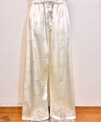 Vintage Pale Yellow Cat Print Relax Satin Pants L