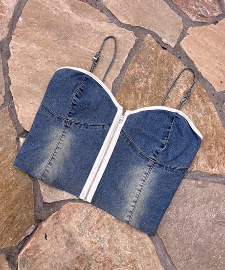 Vintage Side Line Design Denim Bustier Top L