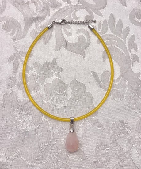 Vintage/Remake Baby Pink Crystal Yellow Tube Choker Necklace
