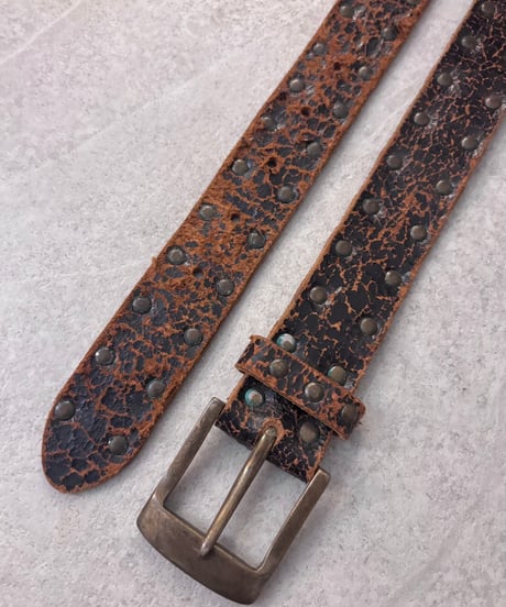 Vintage Crack Damage Design Brown Leather Belt