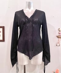 Vintage Ribbon & Triangle Shaped Sheer Design Top S