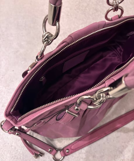 Vintage COACH Purple Gray Leather 2WAY Hand Bag
