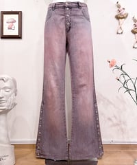 Vintage Side Snap Design Purple Overdyed Denim Wide Flare Pants M