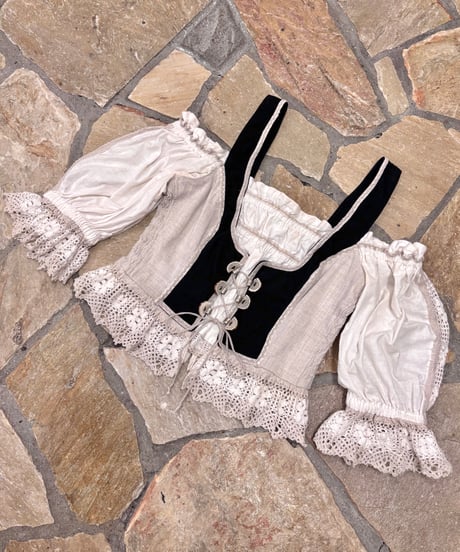 Vintage Lace Up & Off Shoulder Design Tyrolean Bustier Top M