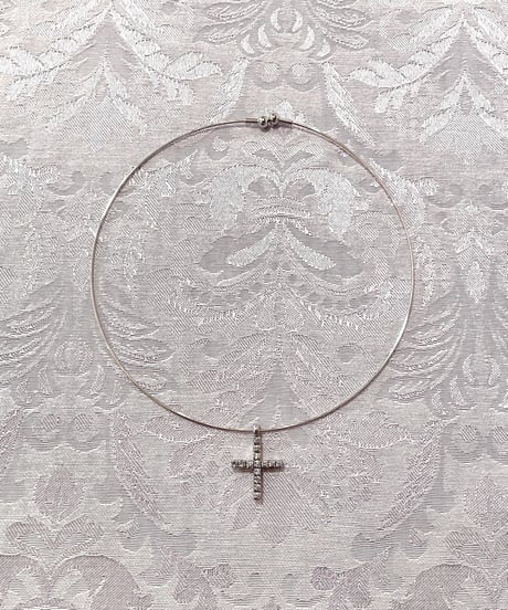 Vintage Light Blue Cross Rhinstone Design Wire Choker Necklace