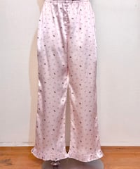 Vintage Pale Pink Ribbon Print Cropped Satin Pants S