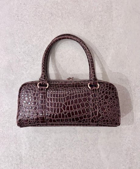 Vintage FOLLI FOLLIE Brown Crocodile Enamel Hand Bag