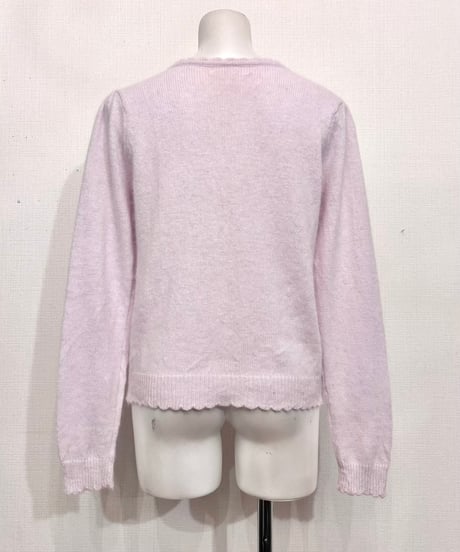 Vintage Ribbon & Beads Design Knit Cardigan S