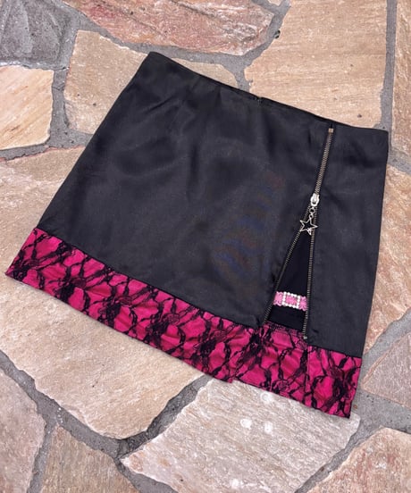 Vintage Star & Garter Ring Design Satin Lace Mini Skirt XS