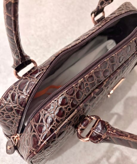 Vintage FOLLI FOLLIE Brown Crocodile Enamel Hand Bag