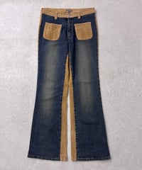 Vintage Corduroy Panel Design Denim Flare Pants M