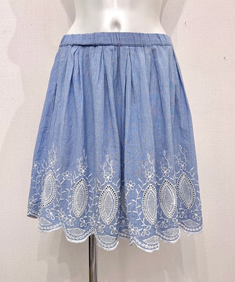 Vintage Pin Stripe Cutout Lace Design Skirt M