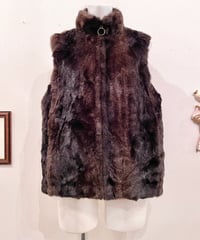 Vintage Black & Dark Brown Faux Fur Vest M