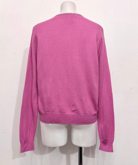 Vintage Magenta Gray Pearl Design Knit Cardigan M