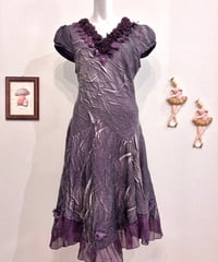 Vintage Purple 3D Flower Design Wrinkle Flare Dress M