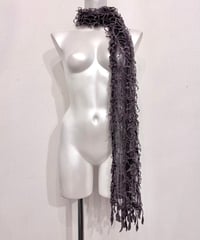 Vintage Charcoal Gray Web Knit & Lace Design Scarf