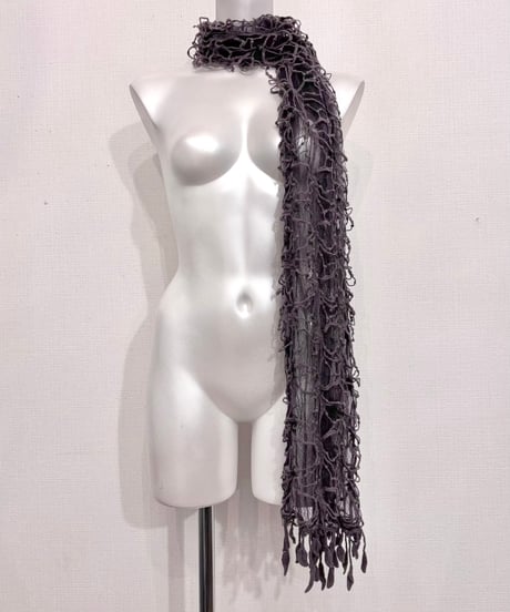 Vintage Charcoal Gray Web Knit & Lace Design Scarf