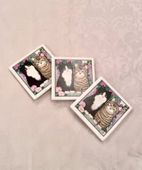 Vintage Cat & Flower Ceramic Coaster (1Piece)