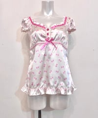 Vintage Ribbon & Lace Satin Design Top M