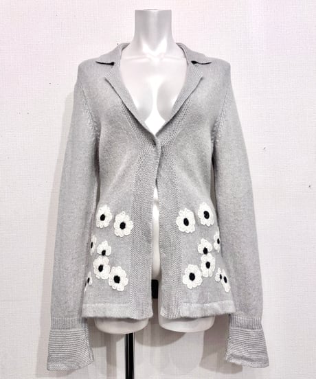 Vintage Flower Embroidery Design Knit Cardigan M