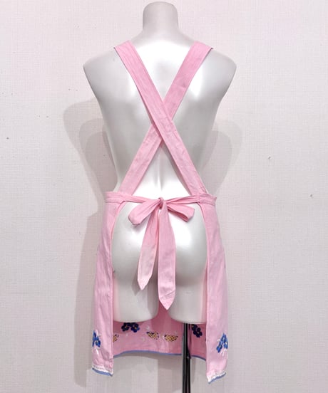 Vintage Baby Pink Flower Embroidery Lace Trim Apron Onepiece