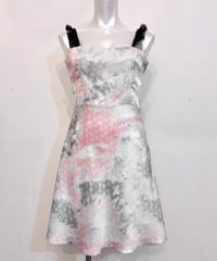 Vintage Pale Abstract Frill Strap Design Satin Onepiece M