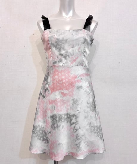 Vintage Pale Abstract Frill Strap Design Satin Onepiece M