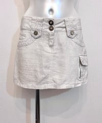 Vintage/Remake Letter Print Lace & Buckle Design Linen Mini Skirt S