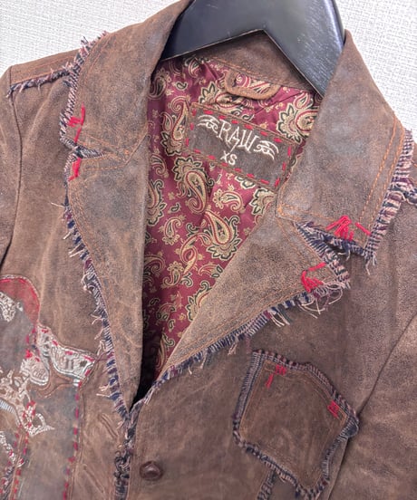 Vintage Patchwork & Fringe Design Leather Jacket XS