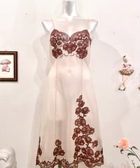 Vintage Pale Beige & Brown Floral Lace Design Lingerie Camisole Dress M