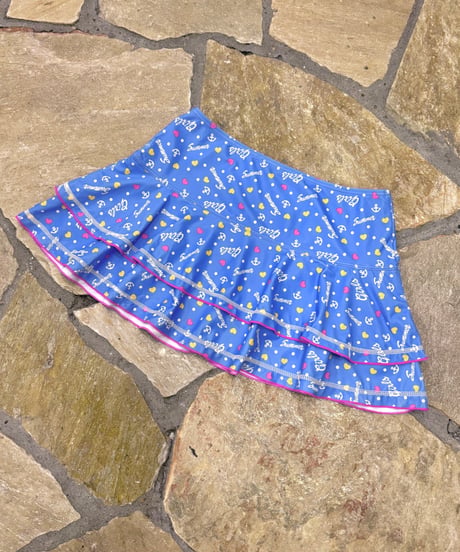 Vintage Light Blue Heart & Dot Design Ballet Frill Mini Skirt S