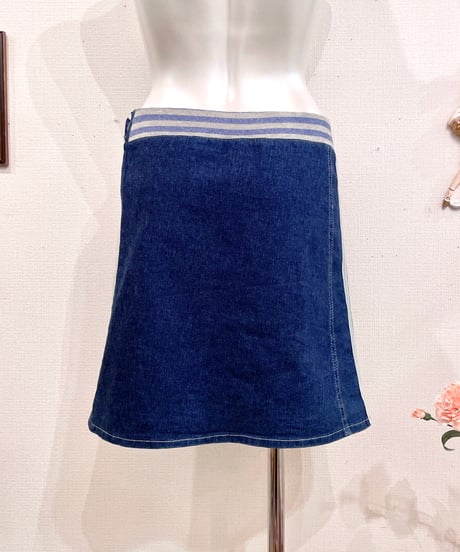 Vintage Pocket and Line Design Denim Mini Skirt S