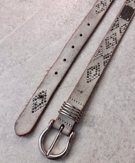 Vintage Studs Design Pale Silver Leather Belt