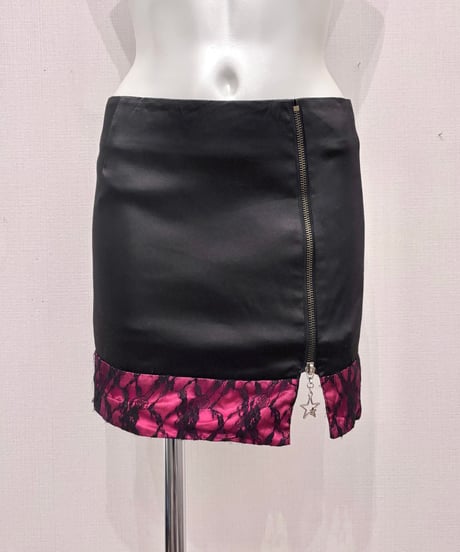 Vintage Star & Garter Ring Design Satin Lace Mini Skirt XS